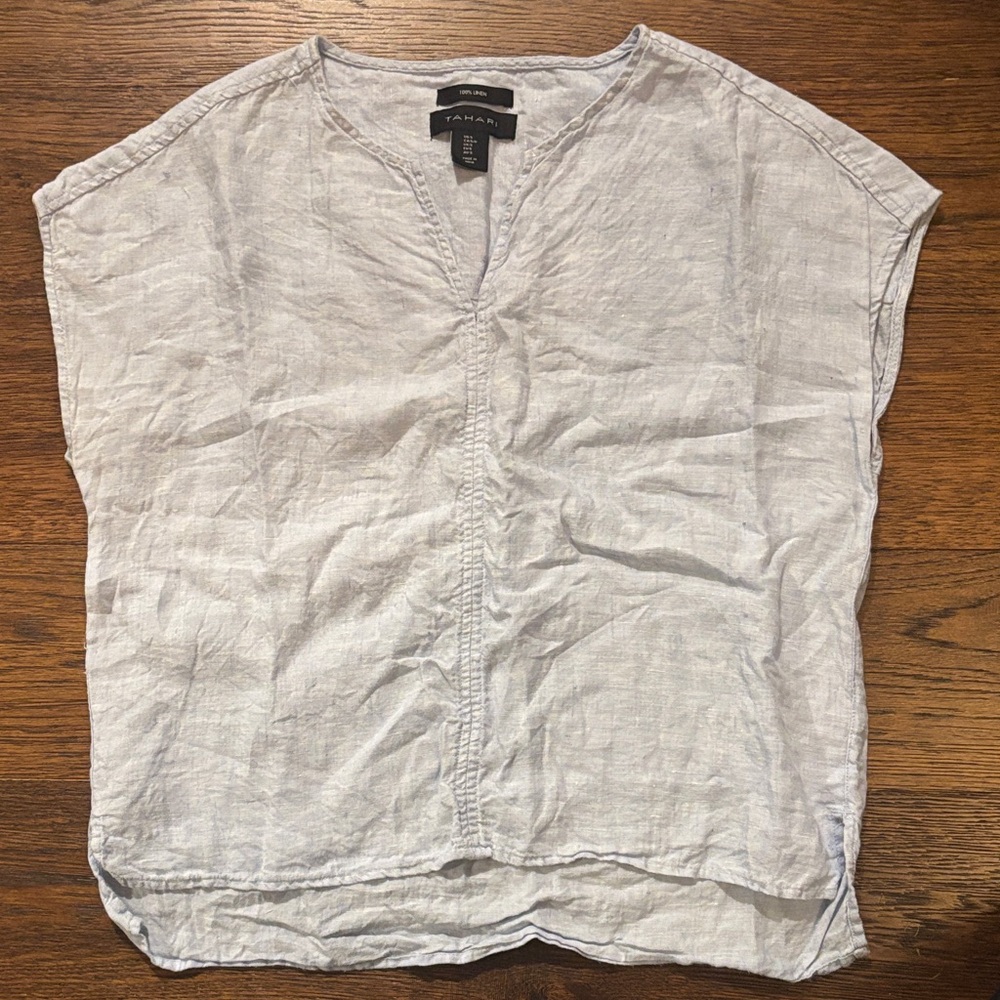 Tahari Light Gray Linen Blouse